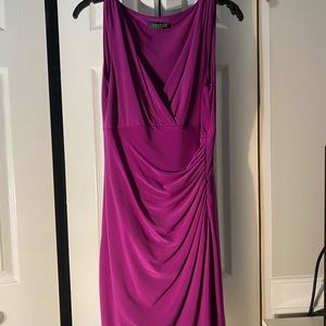 Hot pink slim slinky dress.